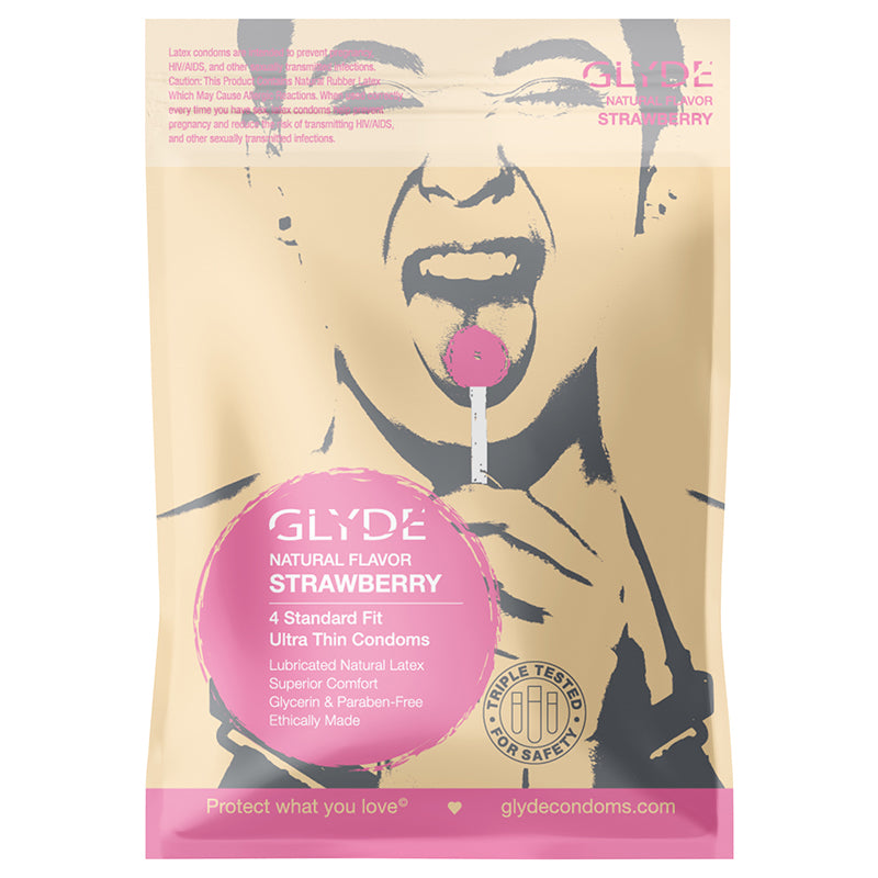 GLYDE Ultra Thin Fit Organic Strawberry Flavored Condoms 4pk