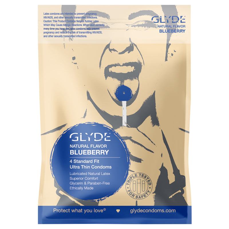 GLYDE Ultra Thin Fit Organic Blueberry Flavored Condoms 4pk