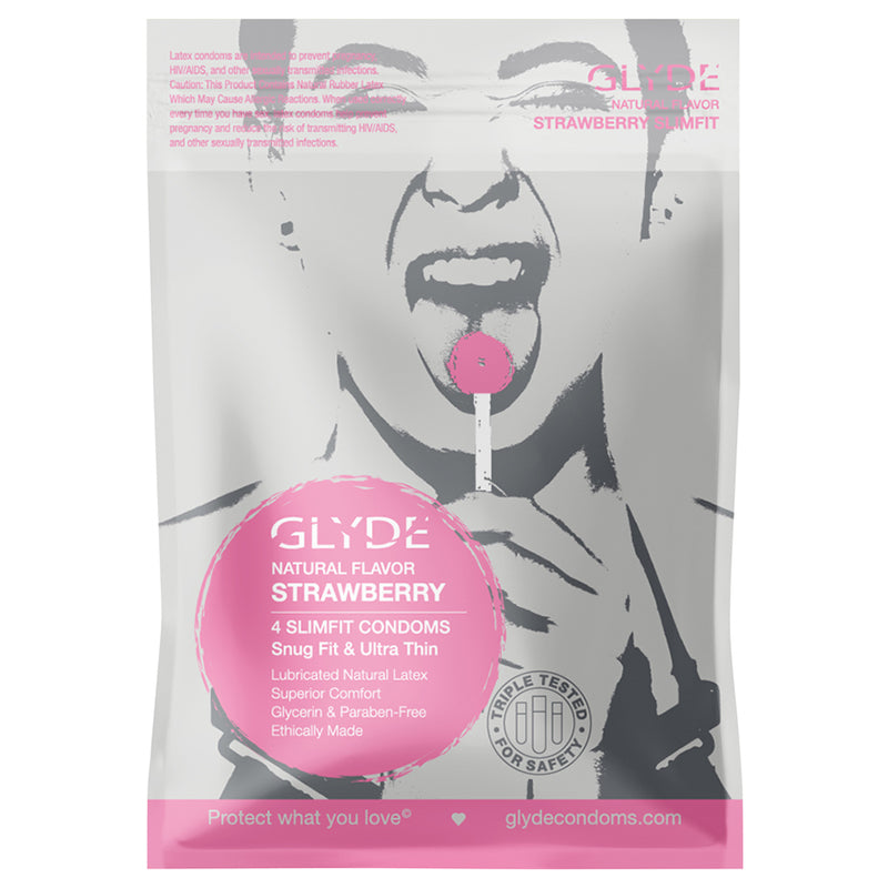 GLYDE SlimFit Organic Strawberry Flavored Condoms 4pk